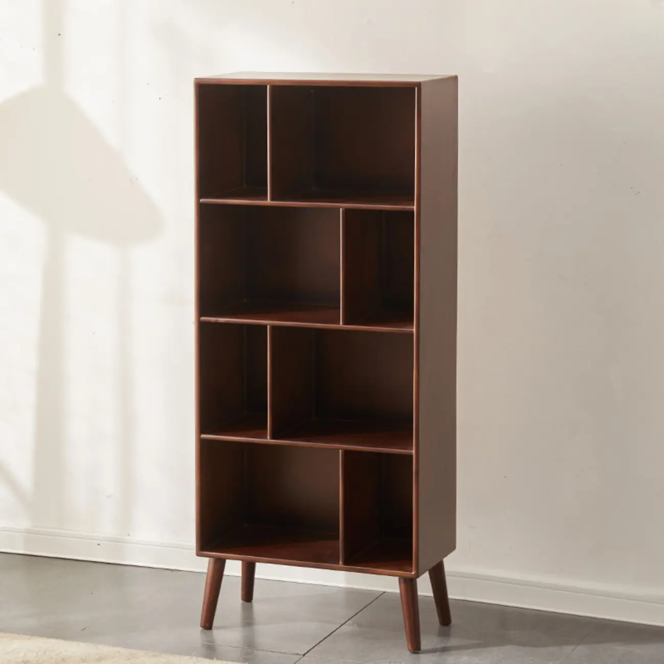 Modern Brown Wooden 4-Tier Vertical Bookcase Image - 4 | homeyfad