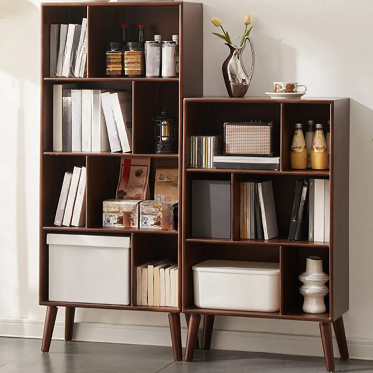 Modern Brown Wooden 4-Tier Vertical Bookcase Image - 2 | homeyfad