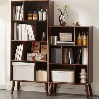Modern Brown Wooden 4-Tier Vertical Bookcase Image - 2