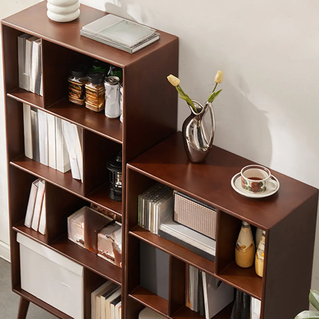 Modern Brown Wooden 4-Tier Vertical Bookcase Image - 6 | homeyfad