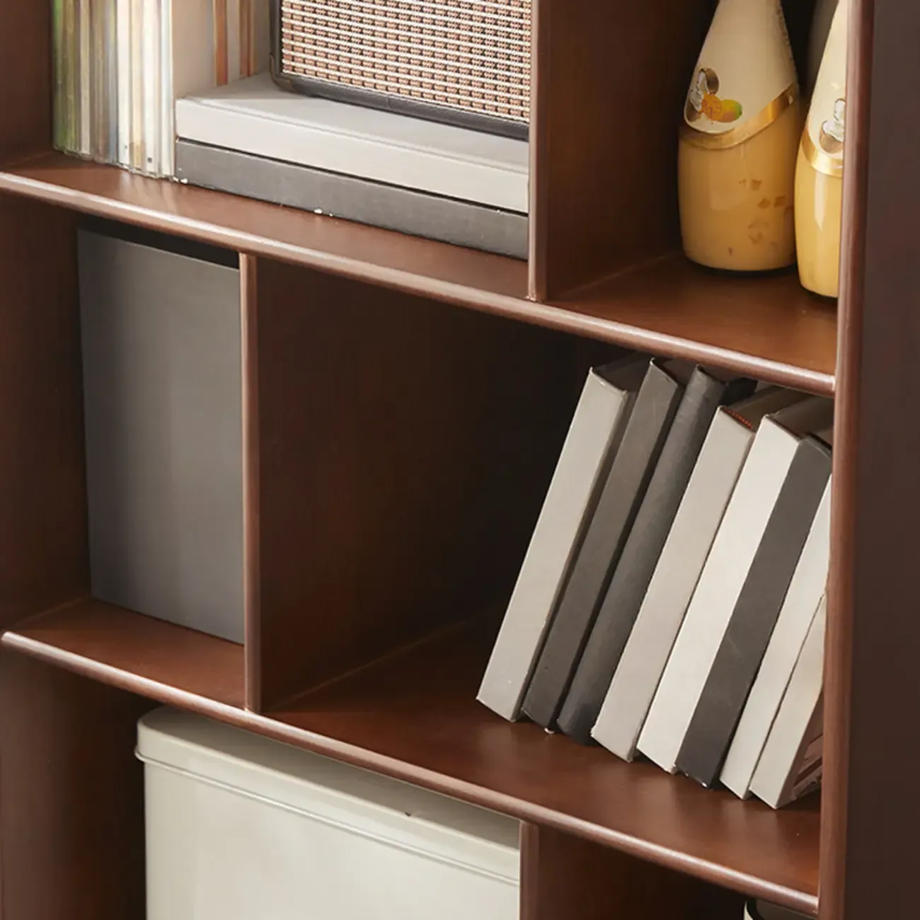 Modern Brown Wooden 4-Tier Vertical Bookcase Image - 8