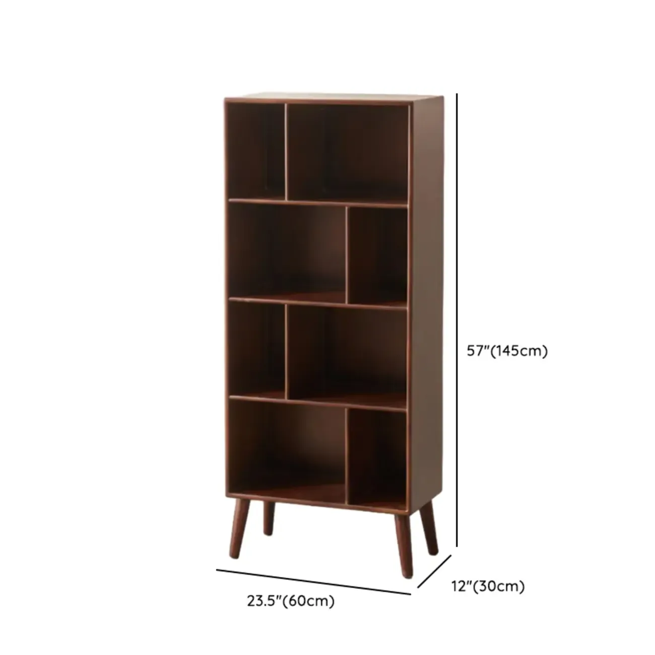 Modern Brown Wooden 4-Tier Vertical Bookcase Image - 10