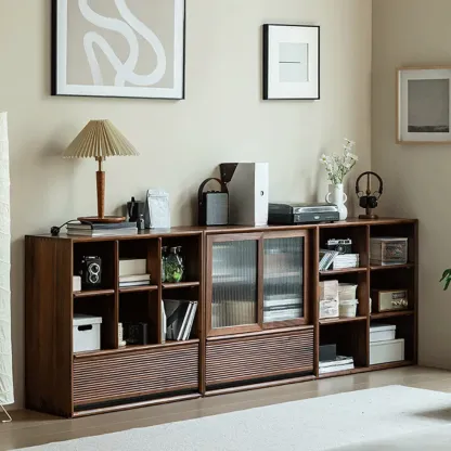 Wood Brown Cube Storage Bookcase with Drawers Image - 1