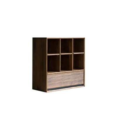 Wood Brown Cube Storage Bookcase with Drawers Image - 3