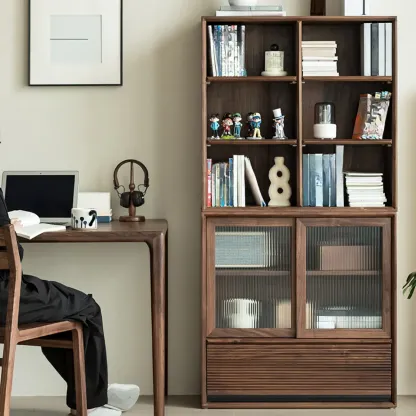 Wood Brown Cube Storage Bookcase with Drawers Image - 4