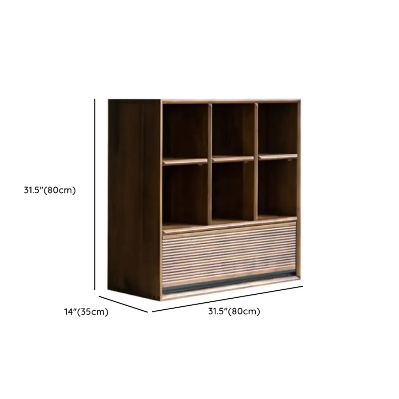 Wood Brown Cube Storage Bookcase with Drawers Image - 10