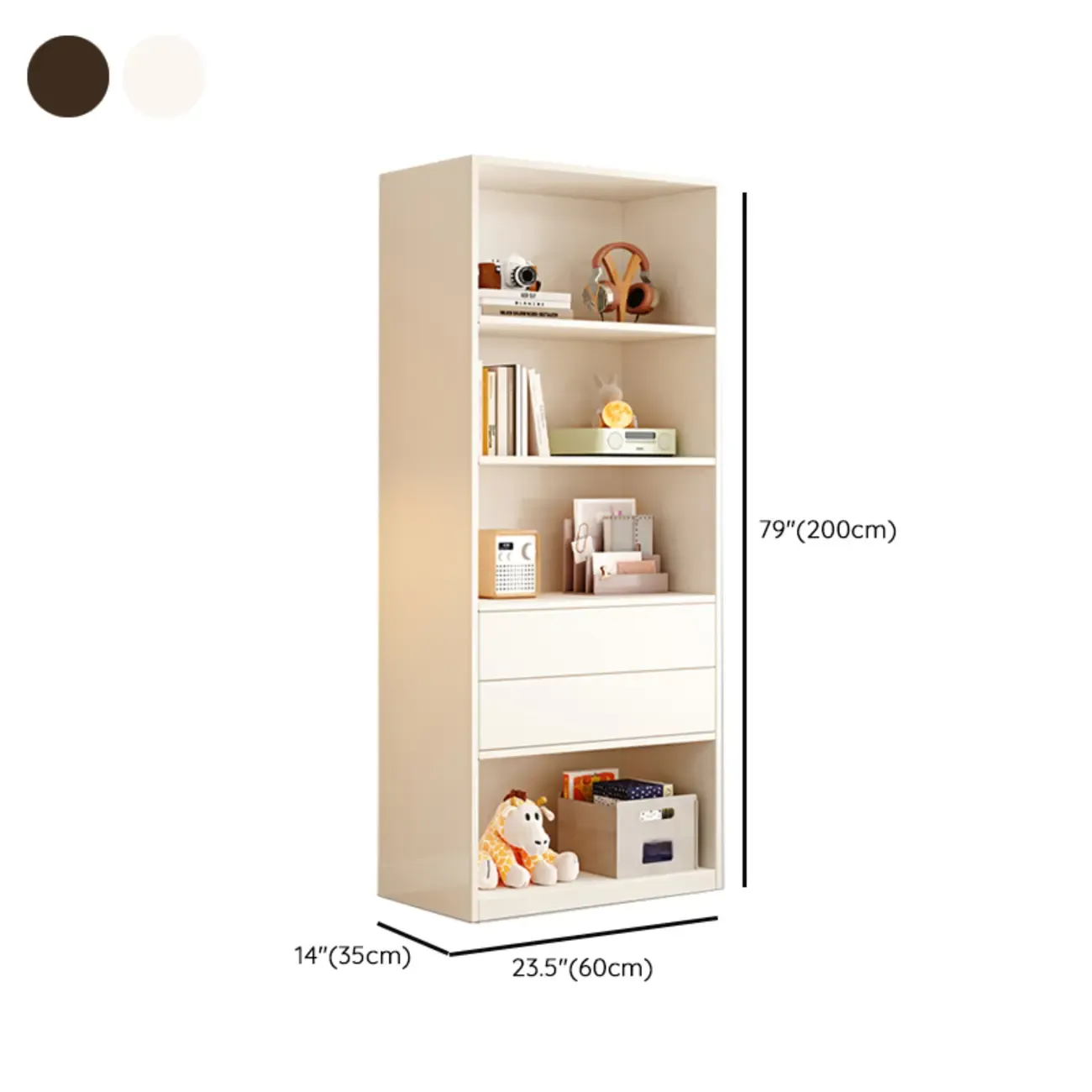 47"L White Wooden 5-Tier Cube Storage Bookcase #size