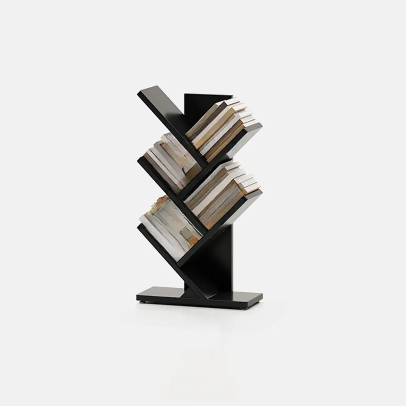 Black Wood Tree-Shaped Vertical Display Bookcase Image - 5 | homeyfad