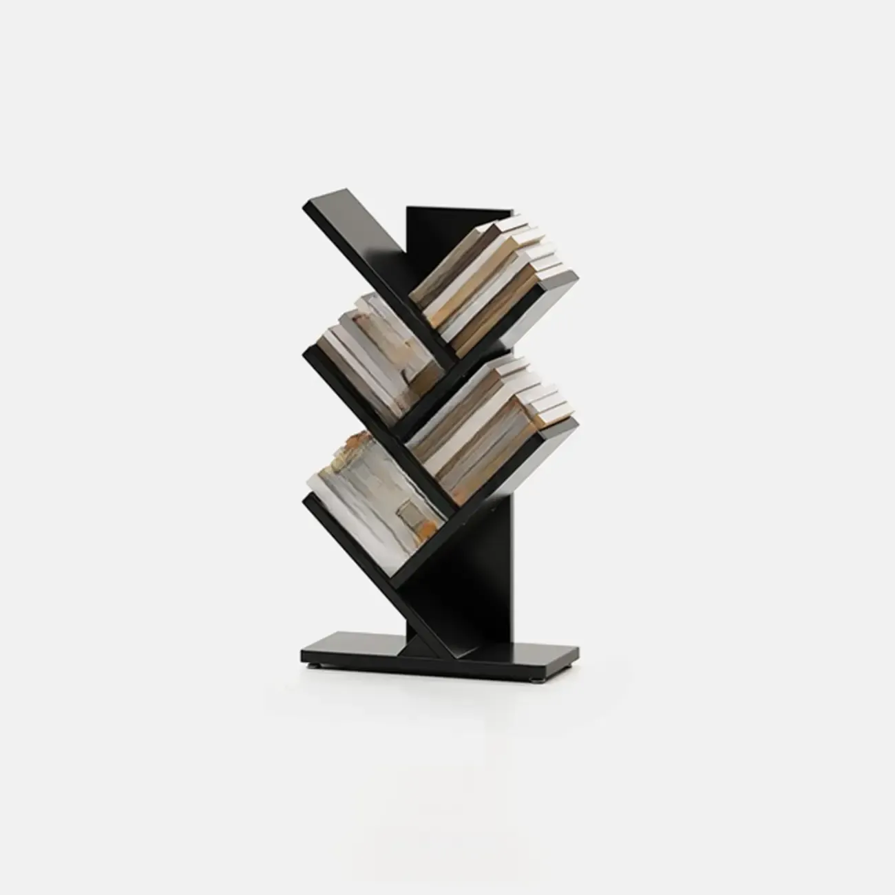 Black Wood Tree-Shaped Vertical Display Bookcase Image - 5