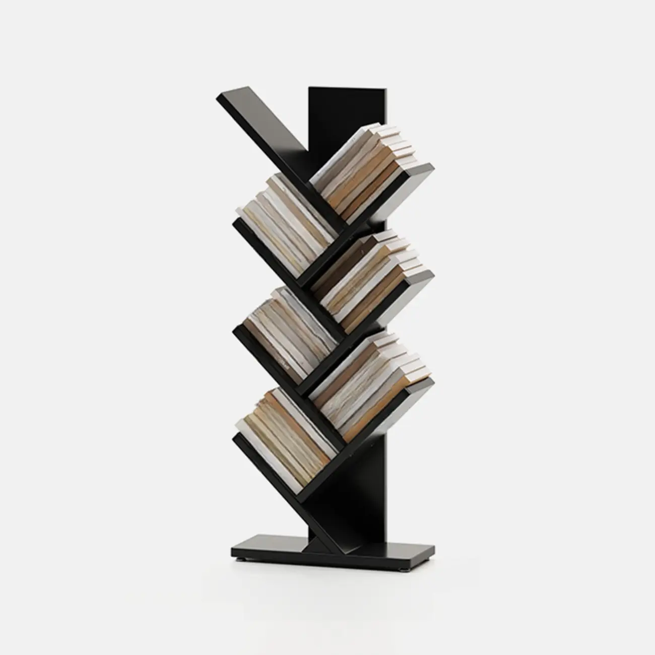 Black Wood Tree-Shaped Vertical Display Bookcase Image - 6 | homeyfad
