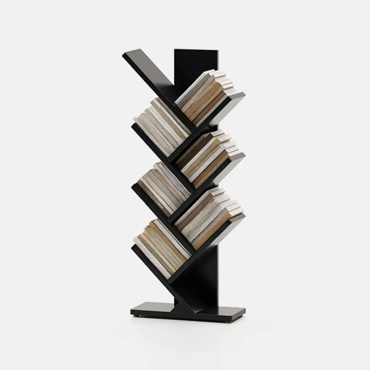 Black Wood Tree-Shaped Vertical Display Bookcase Image - 6