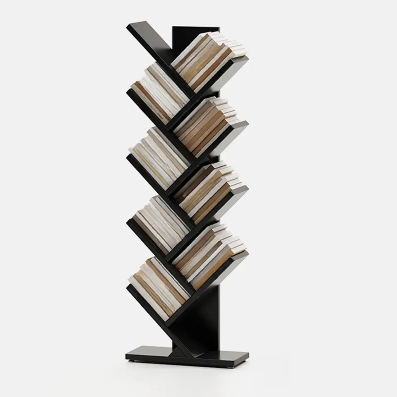 Black Wood Tree-Shaped Vertical Display Bookcase Image - 4