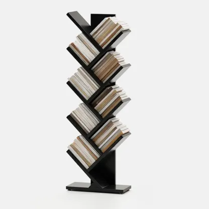 Black Wood Tree-Shaped Vertical Display Bookcase Image - 4