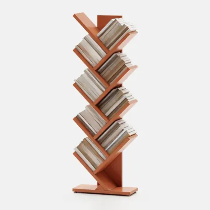 Black Wood Tree-Shaped Vertical Display Bookcase Image - 11