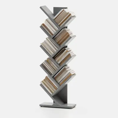 Black Wood Tree-Shaped Vertical Display Bookcase Image - 14