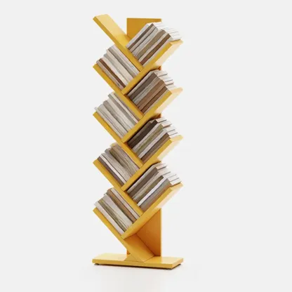 Black Wood Tree-Shaped Vertical Display Bookcase Image - 26