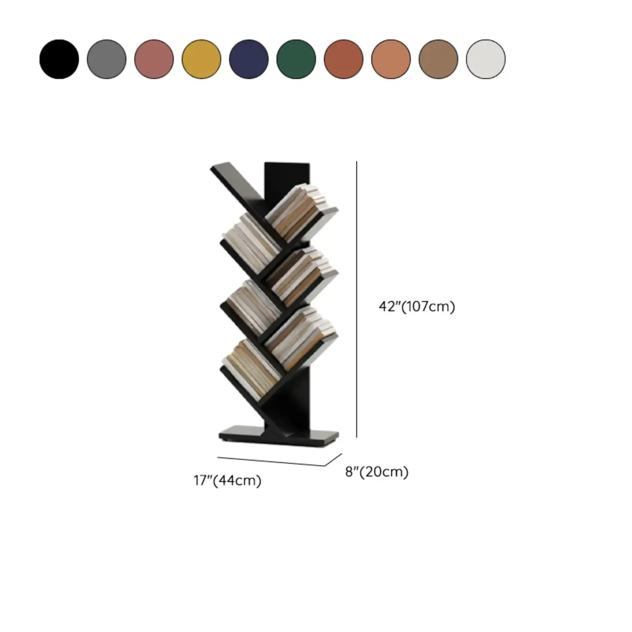 Black Wood Tree-Shaped Vertical Display Bookcase Image - 36