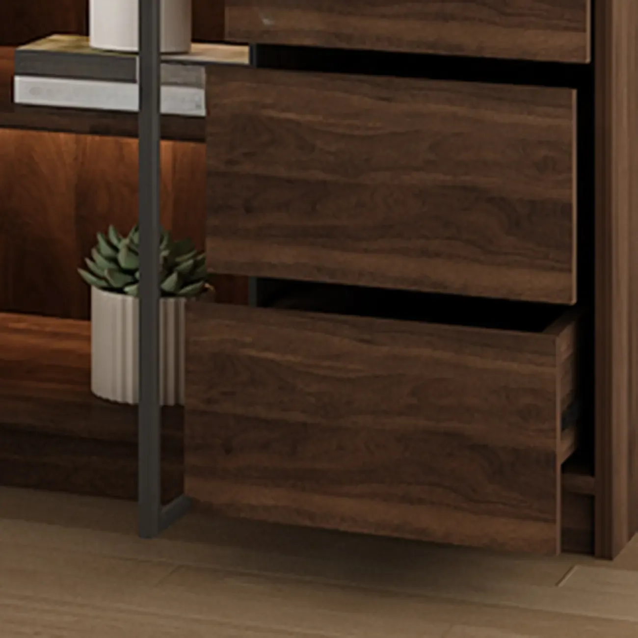 Modern Glass Door Walnut Wooden 5-Shelf Bookcase Image - 7
