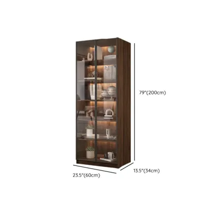 Modern Glass Door Walnut Wooden 5-Shelf Bookcase Image - 26