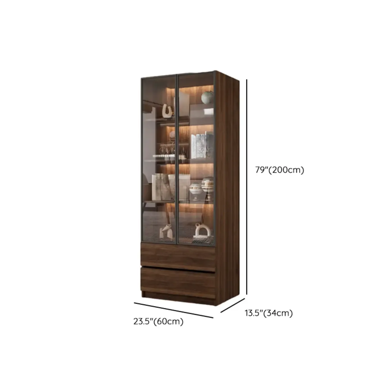 Modern Glass Door Walnut Wooden 5-Shelf Bookcase Image - 27