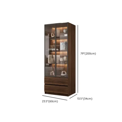 Modern Glass Door Walnut Wooden 5-Shelf Bookcase Image - 27