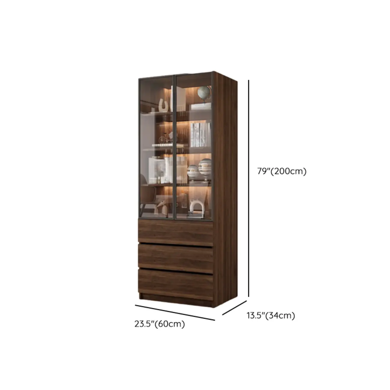 Modern Glass Door Walnut Wooden 5-Shelf Bookcase Image - 28 | homeyfad