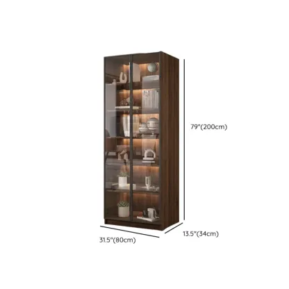Modern Glass Door Walnut Wooden 5-Shelf Bookcase Image - 29