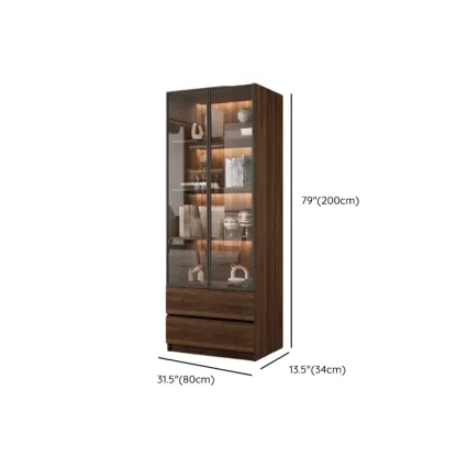 Modern Glass Door Walnut Wooden 5-Shelf Bookcase Image - 30