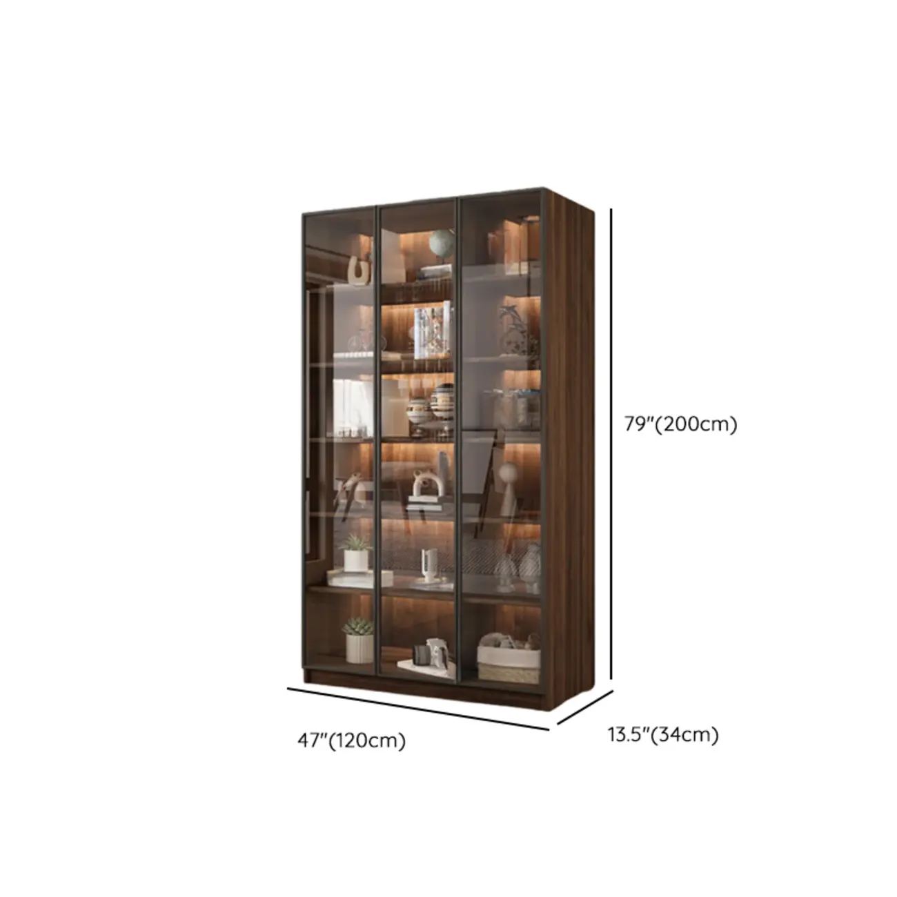 Modern Glass Door Walnut Wooden 5-Shelf Bookcase Image - 34 | homeyfad