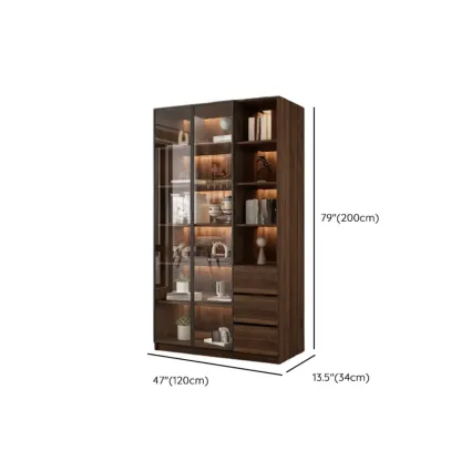 Modern Glass Door Walnut Wooden 5-Shelf Bookcase Image - 35