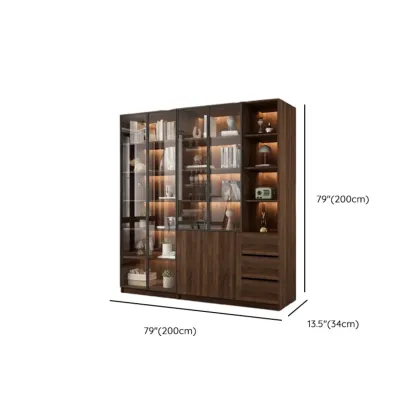 Modern Glass Door Walnut Wooden 5-Shelf Bookcase Image - 40