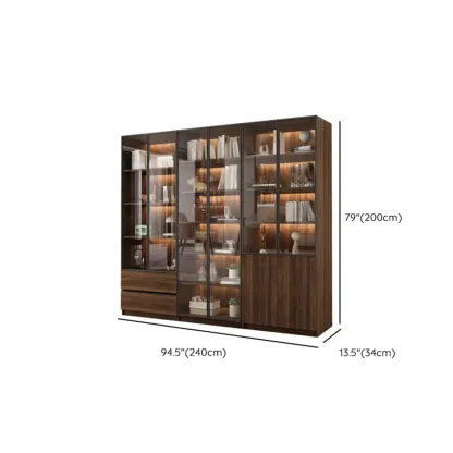 Modern Glass Door Walnut Wooden 5-Shelf Bookcase Image - 42