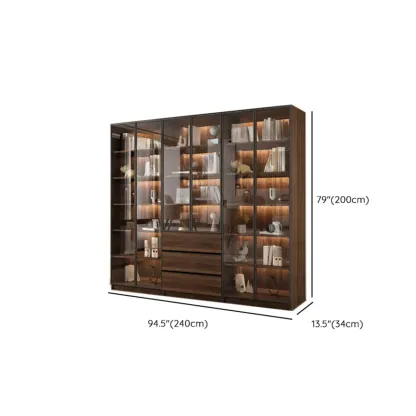 Modern Glass Door Walnut Wooden 5-Shelf Bookcase Image - 43