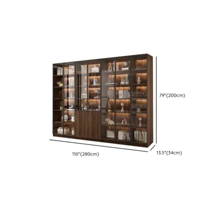 Modern Glass Door Walnut Wooden 5-Shelf Bookcase Image - 44