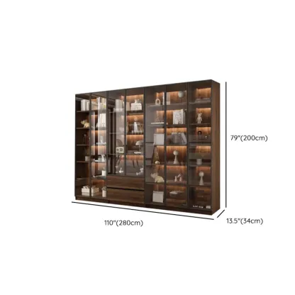 Modern Glass Door Walnut Wooden 5-Shelf Bookcase Image - 45