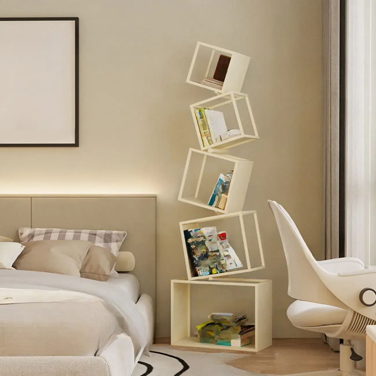 73"H Black Metal Geometric Open Cube Bookcase Image - 8