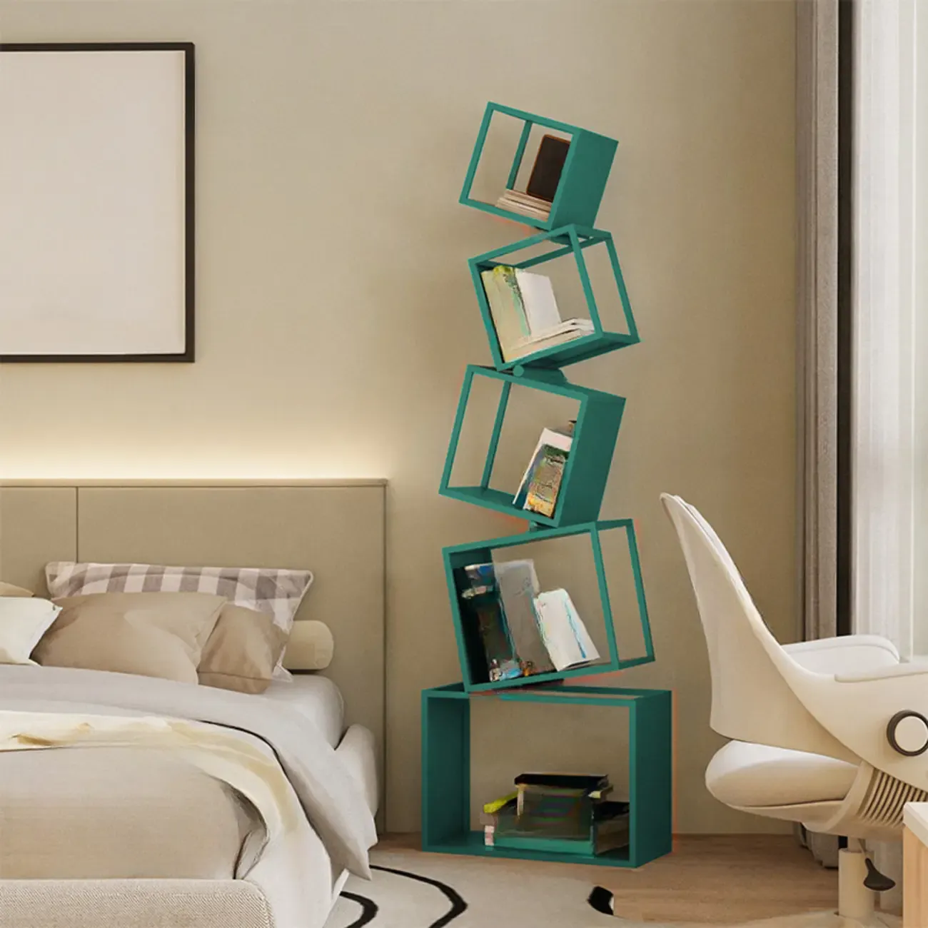 73"H Black Metal Geometric Open Cube Bookcase Image - 9