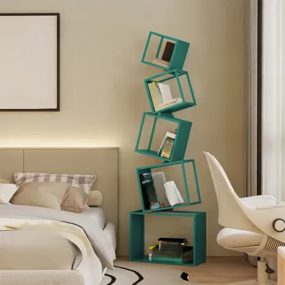 73"H Black Metal Geometric Open Cube Bookcase Image - 9