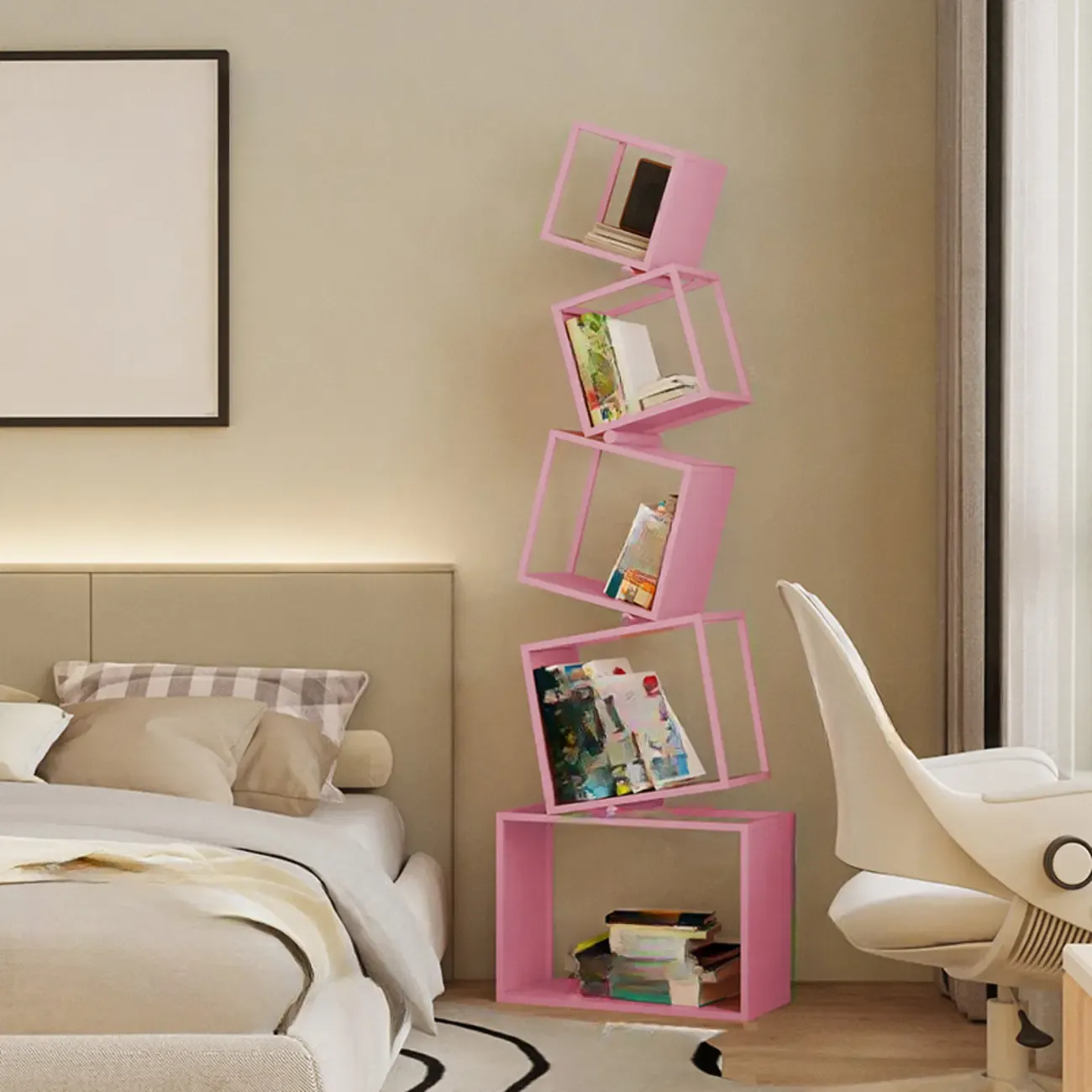 73"H Black Metal Geometric Open Cube Bookcase Image - 12