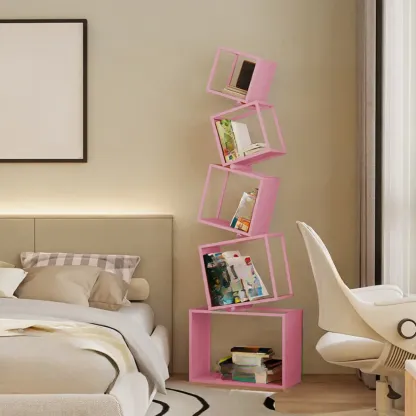 73"H Black Metal Geometric Open Cube Bookcase Image - 12