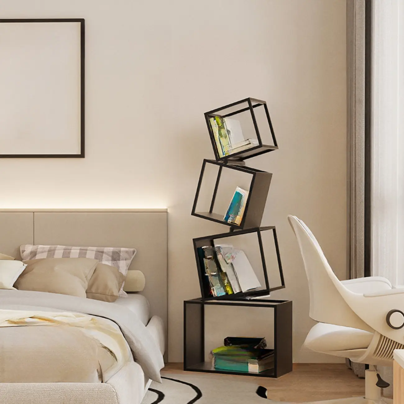 73"H Black Metal Geometric Open Cube Bookcase Image - 13 | homeyfad