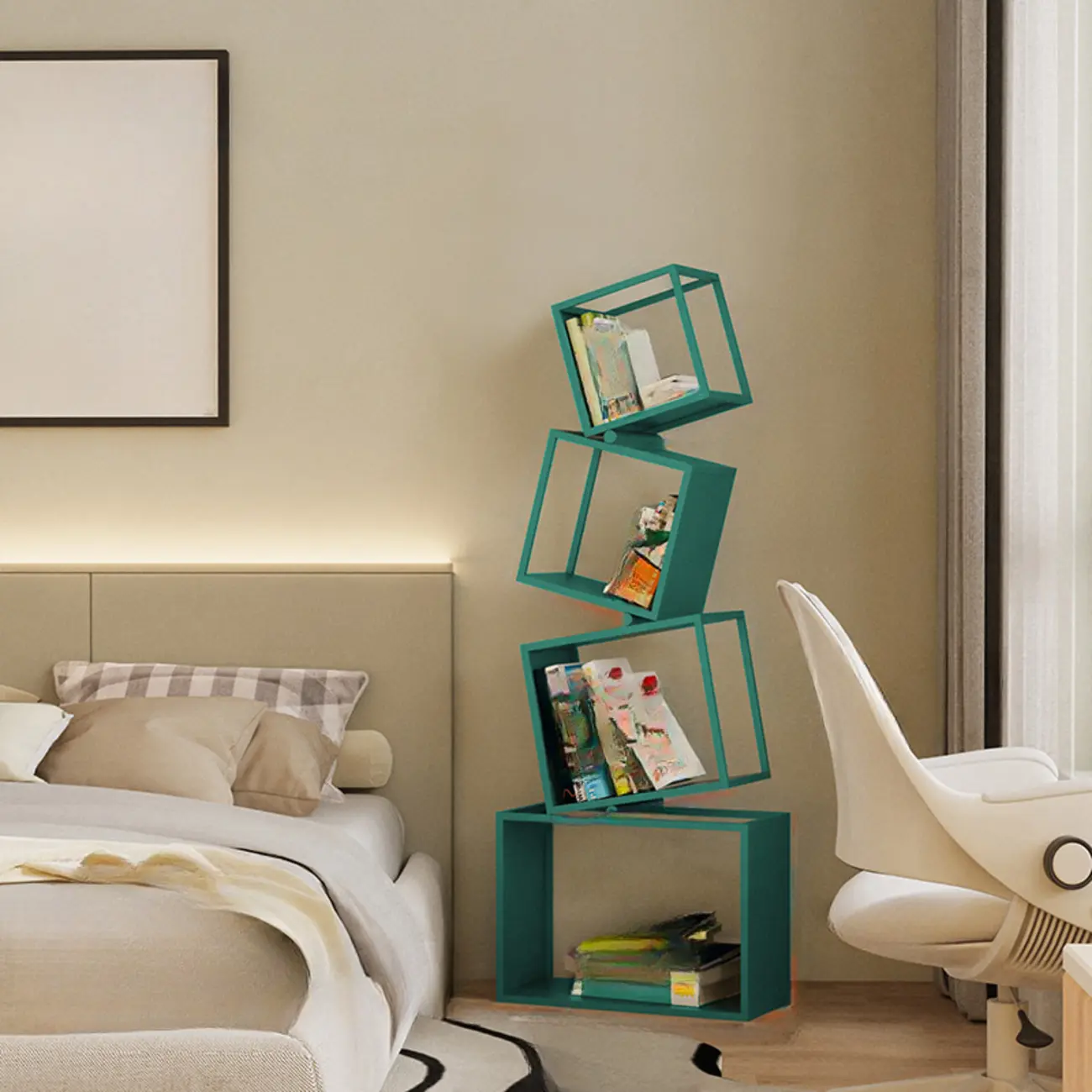 73"H Black Metal Geometric Open Cube Bookcase Image - 14 | homeyfad