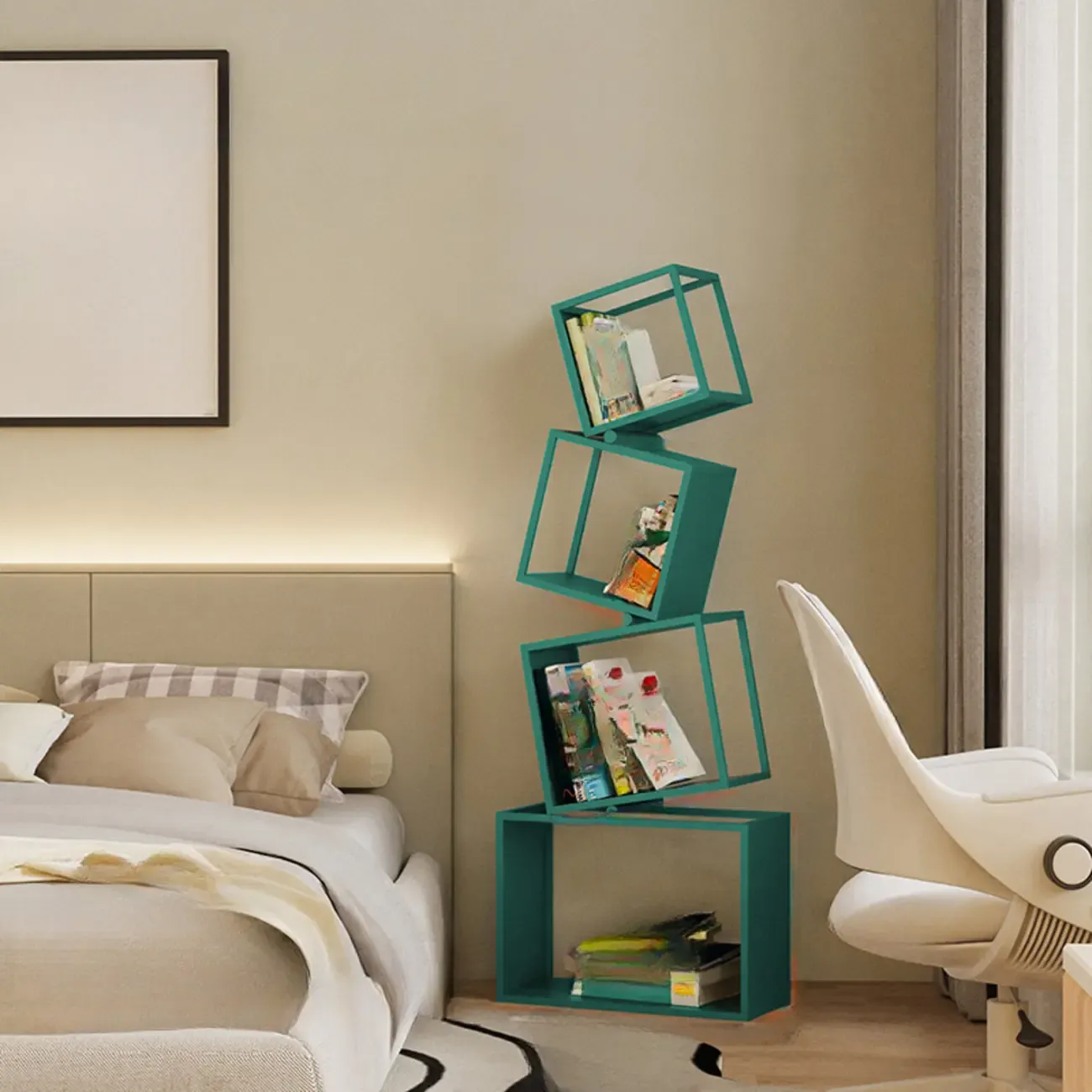 73"H Black Metal Geometric Open Cube Bookcase Image - 14