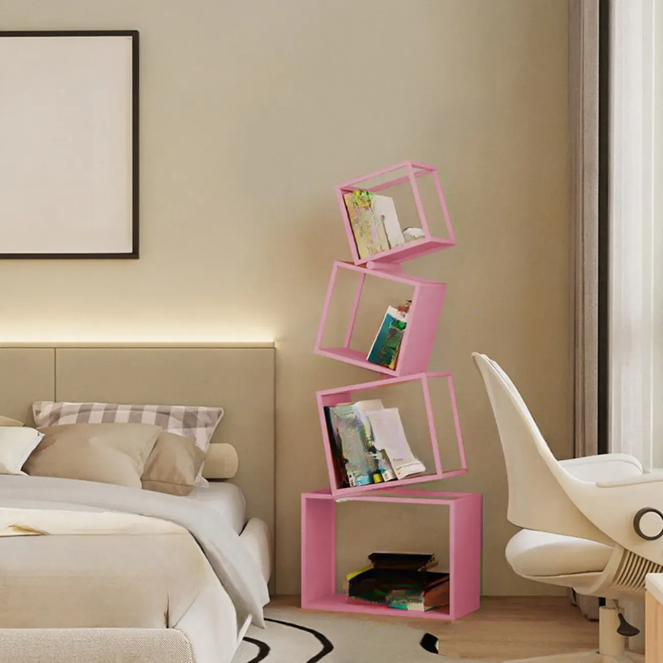 73"H Black Metal Geometric Open Cube Bookcase Image - 18