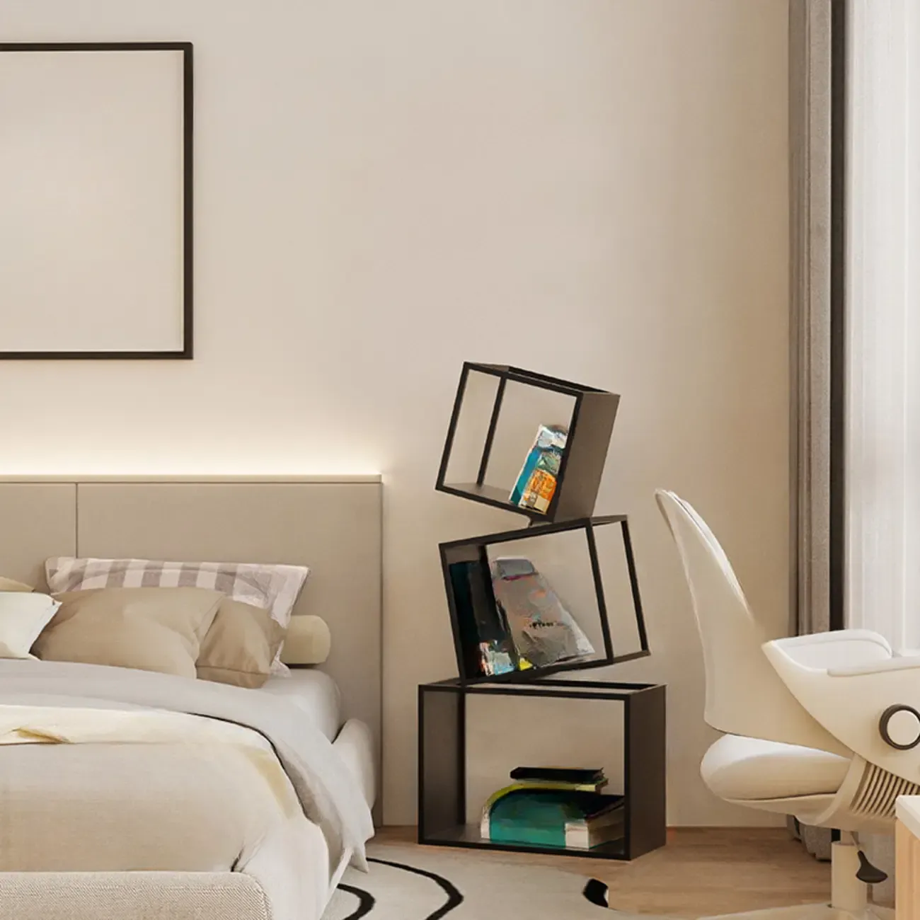 73"H Black Metal Geometric Open Cube Bookcase Image - 19