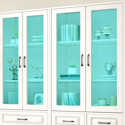 Rectangular White Wood Vertical Display Bookcase with Drawers Image - 10