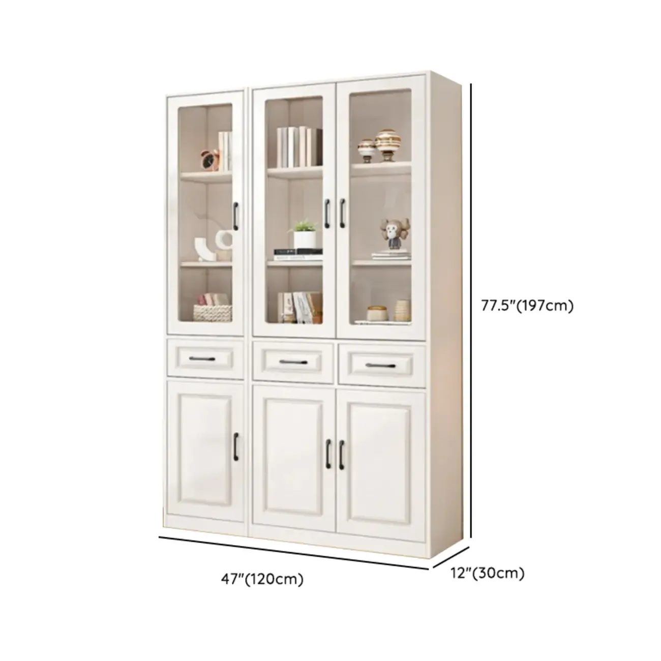 Rectangular White Wood Vertical Display Bookcase with Drawers Image - 16