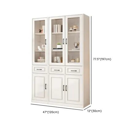 Rectangular White Wood Vertical Display Bookcase with Drawers Image - 16