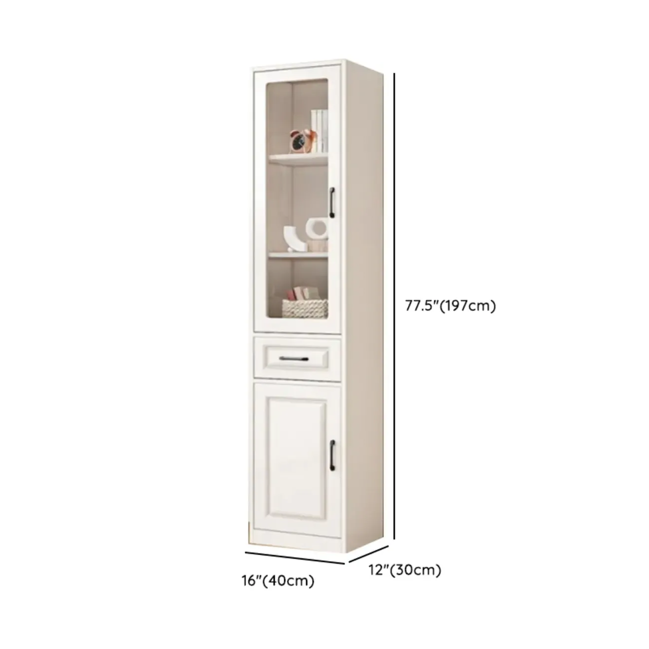 Rectangular White Wood Vertical Display Bookcase with Drawers Image - 18