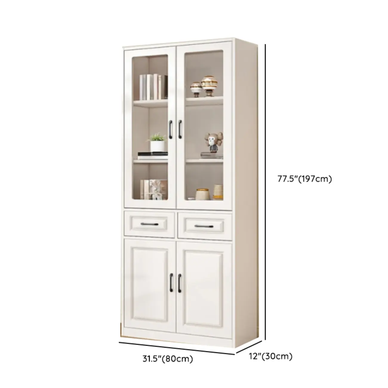 Rectangular White Wood Vertical Display Bookcase with Drawers Image - 19 | homeyfad